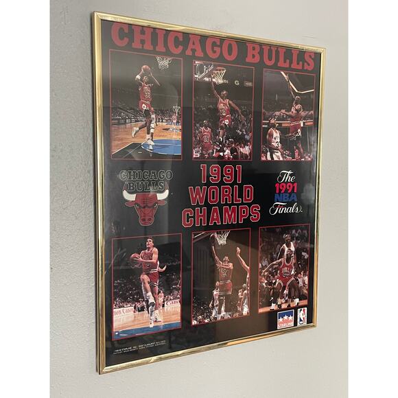 Chicago Bulls 1991 NBA Finals World Champs Framed Poster – Vintage Starline - Picture 5 of 8